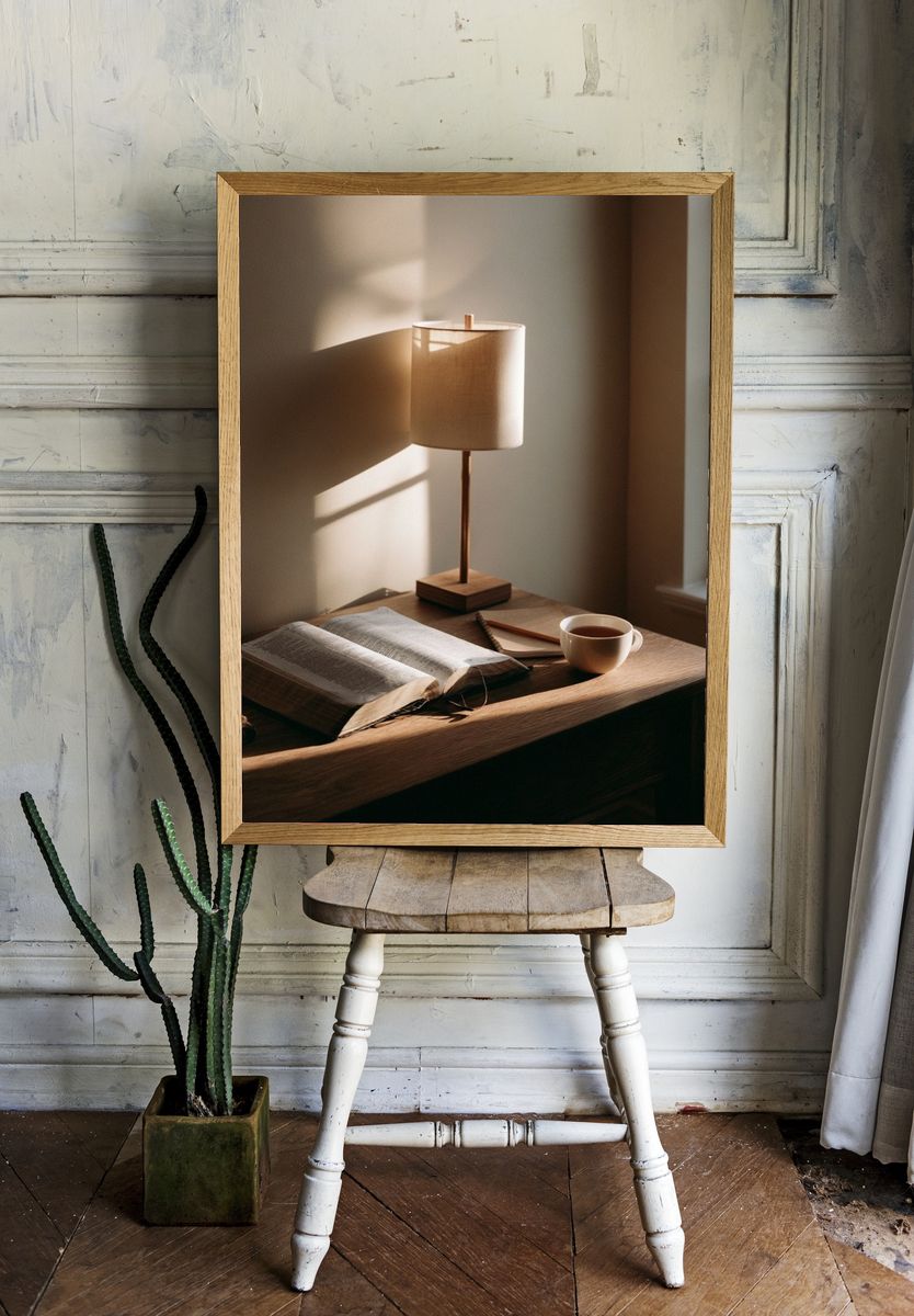 Cozy Reading Nook Photography Poster. — room view 1