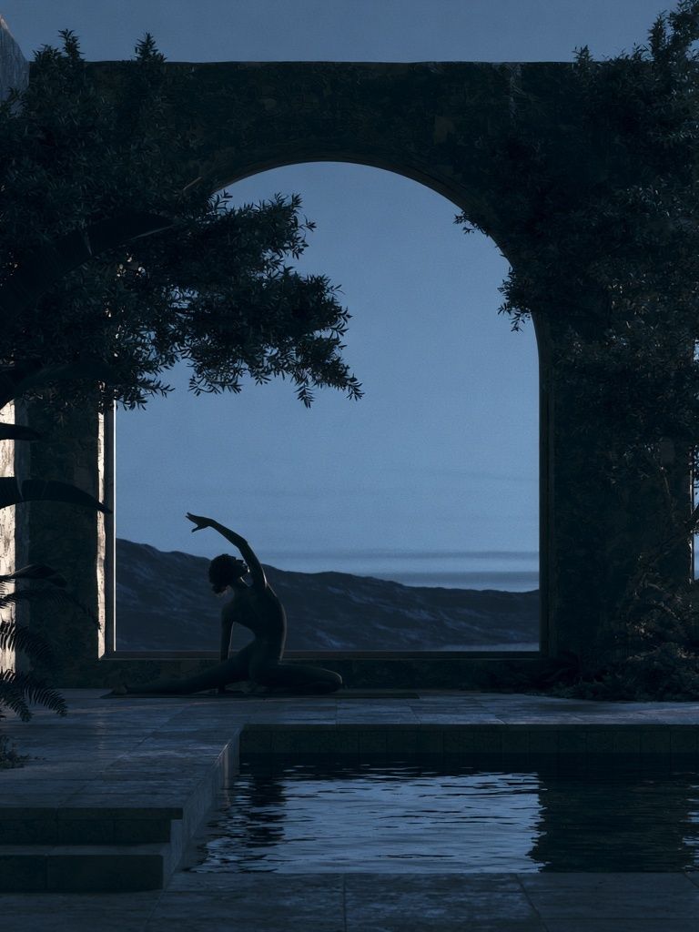 Meditative Poolside Silhouette Print. poster — photography art