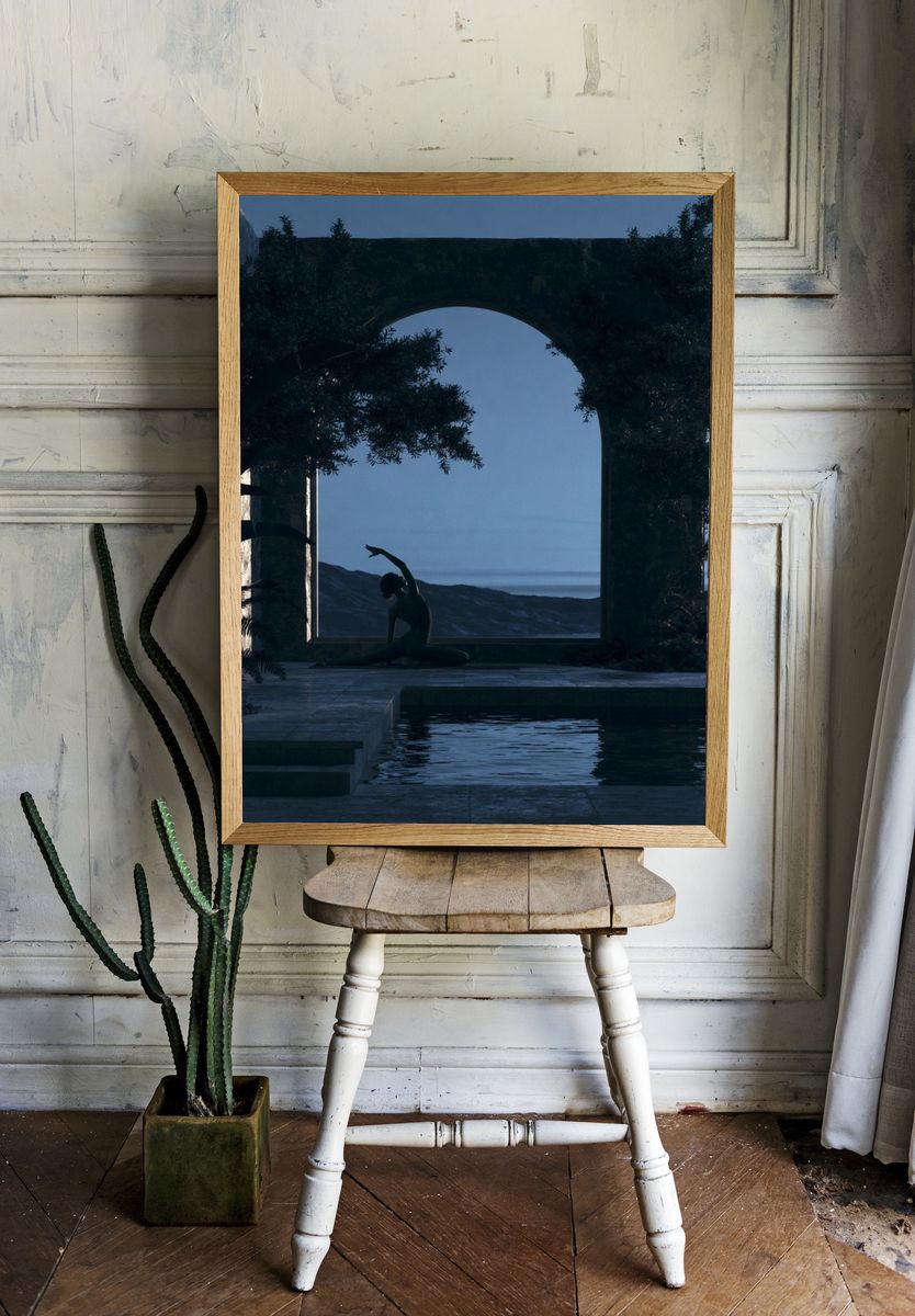 Meditative Poolside Silhouette Print. — room view 1