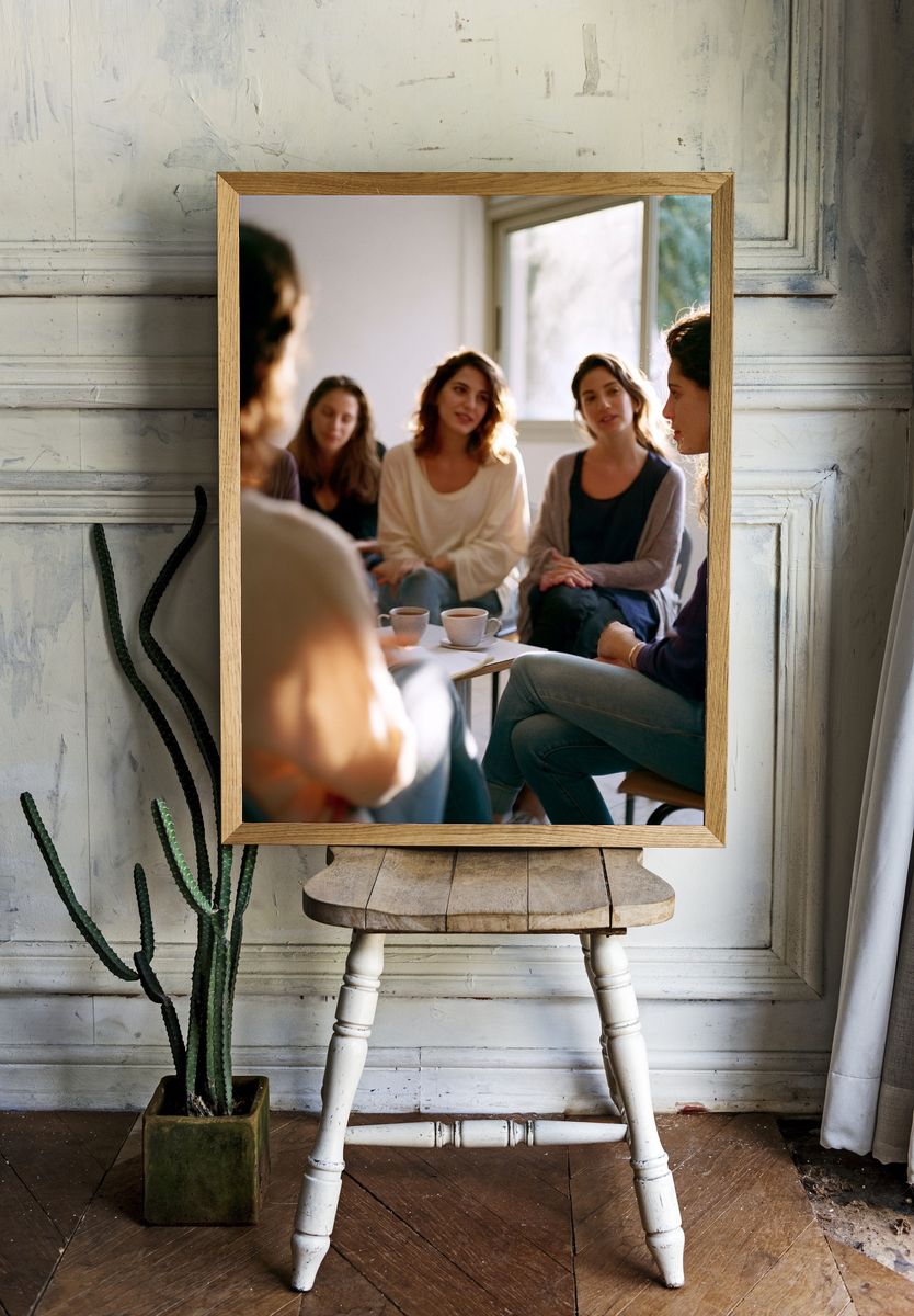 Women in Circle Discussion Photography Poster. room preview