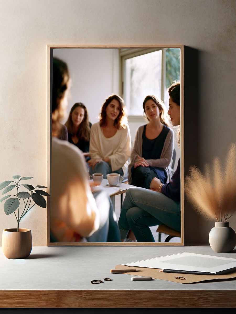 Women in Circle Discussion Photography Poster. — room view 2