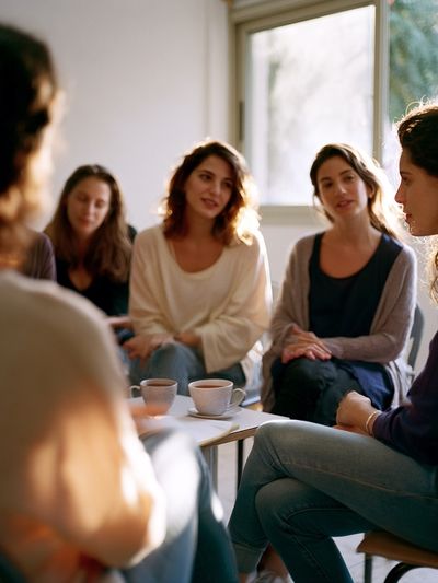 Women in Circle Discussion Photography Poster. poster
