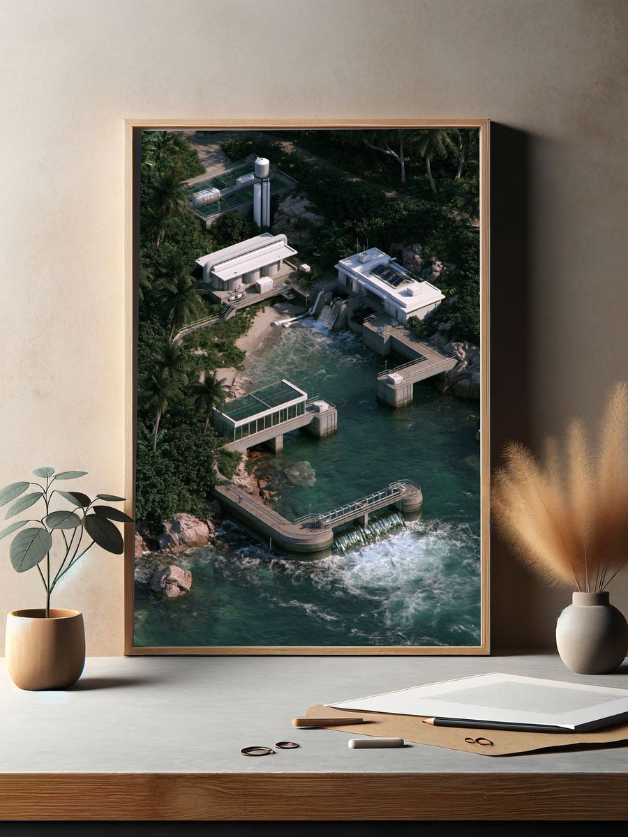 Tropical Coastal Power Station Photography Poster. — room view 2