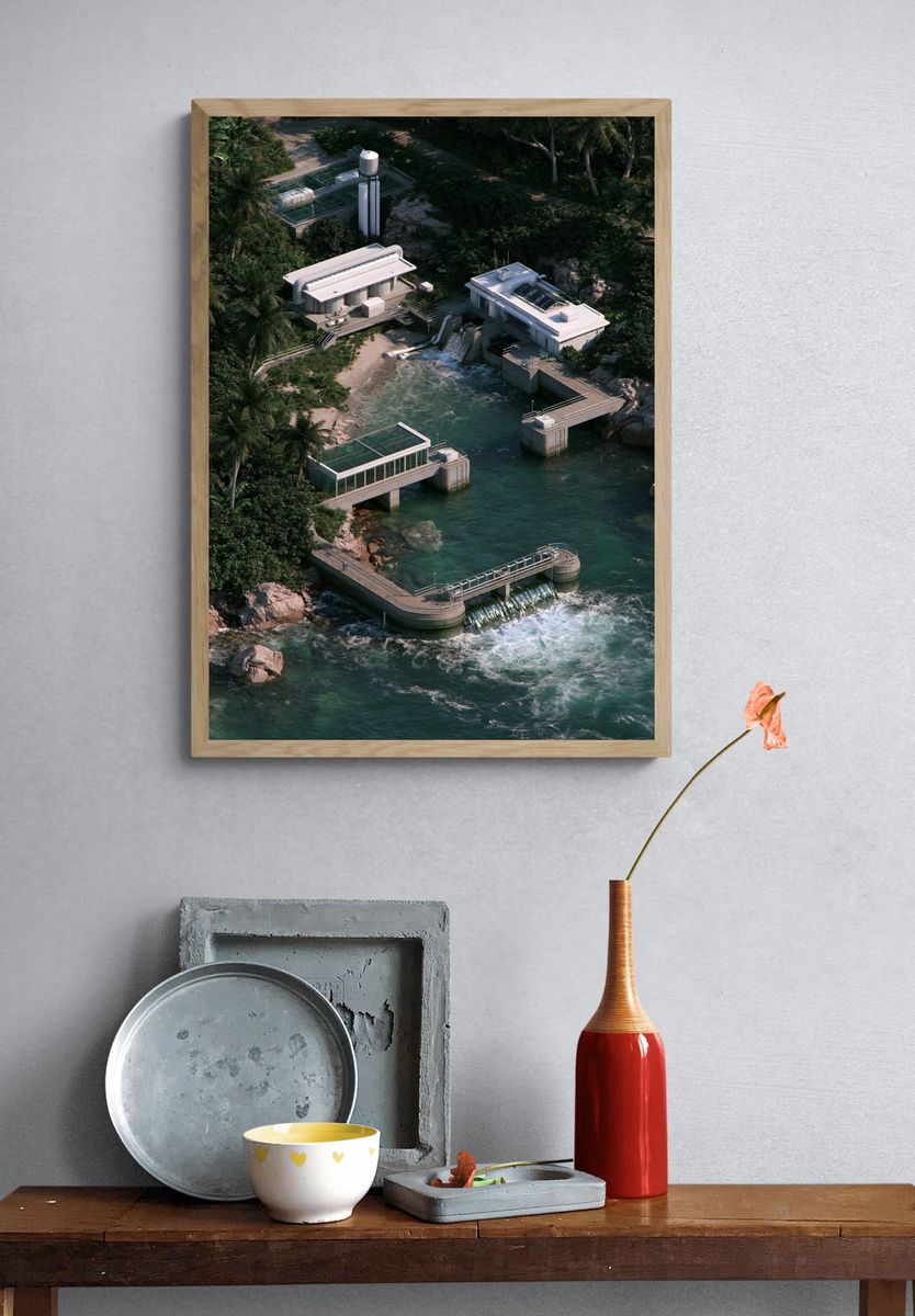 Tropical Coastal Power Station Photography Poster. — room view 3