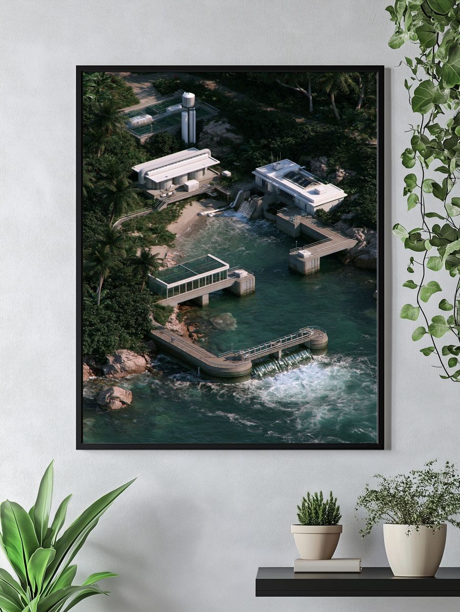 Tropical Coastal Power Station Photography Poster. — room view 4