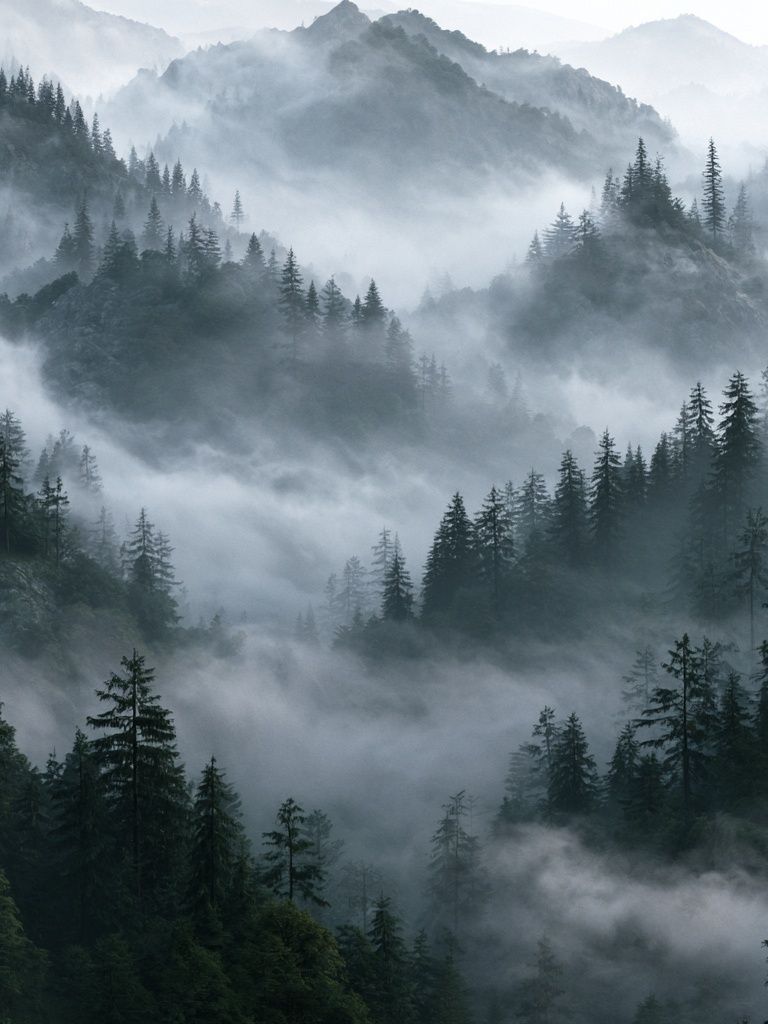 Misty Pine Mountains Photography Poster. poster detail