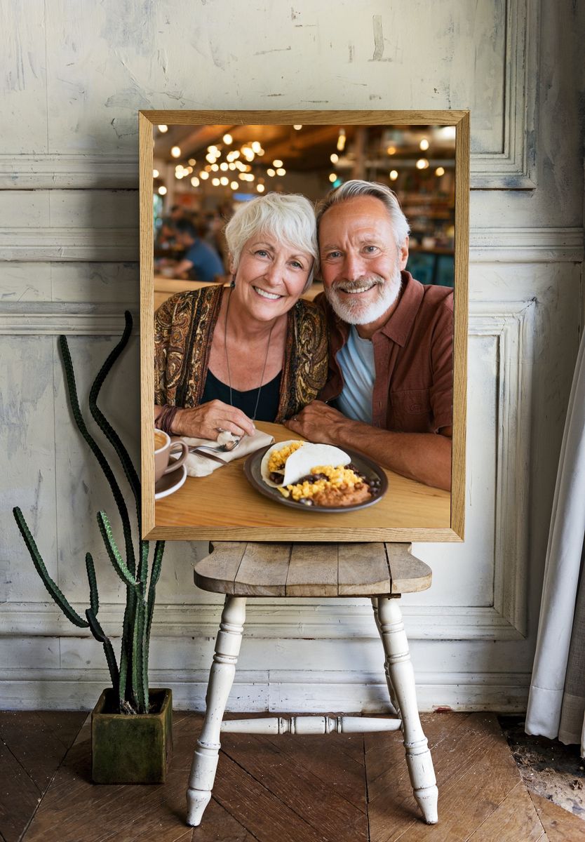 Smiling Couple Café Portrait Poster. room preview