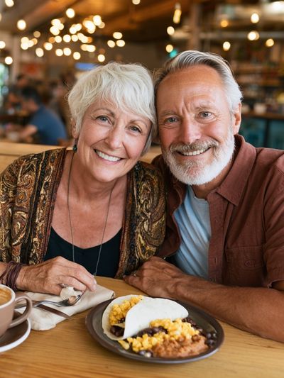 Smiling Couple Café Portrait Poster.