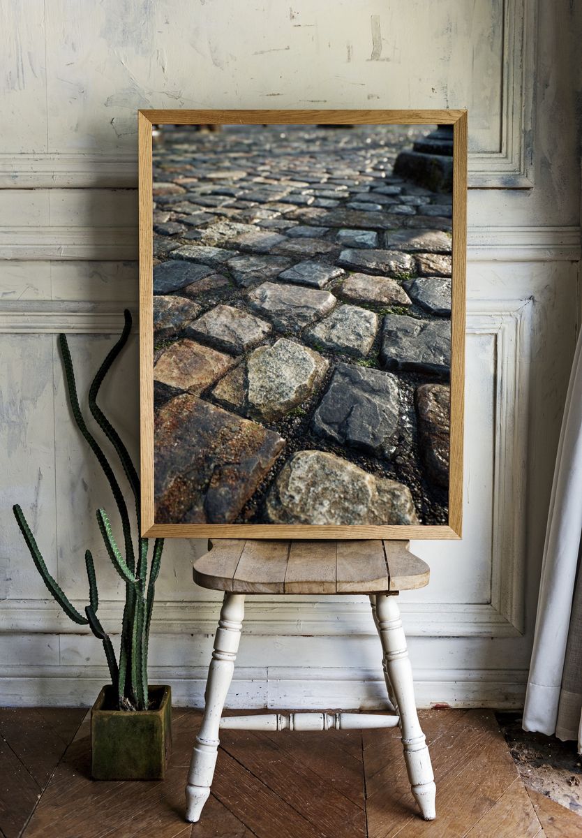 Cobblestone Path Photography Poster. — room view 1