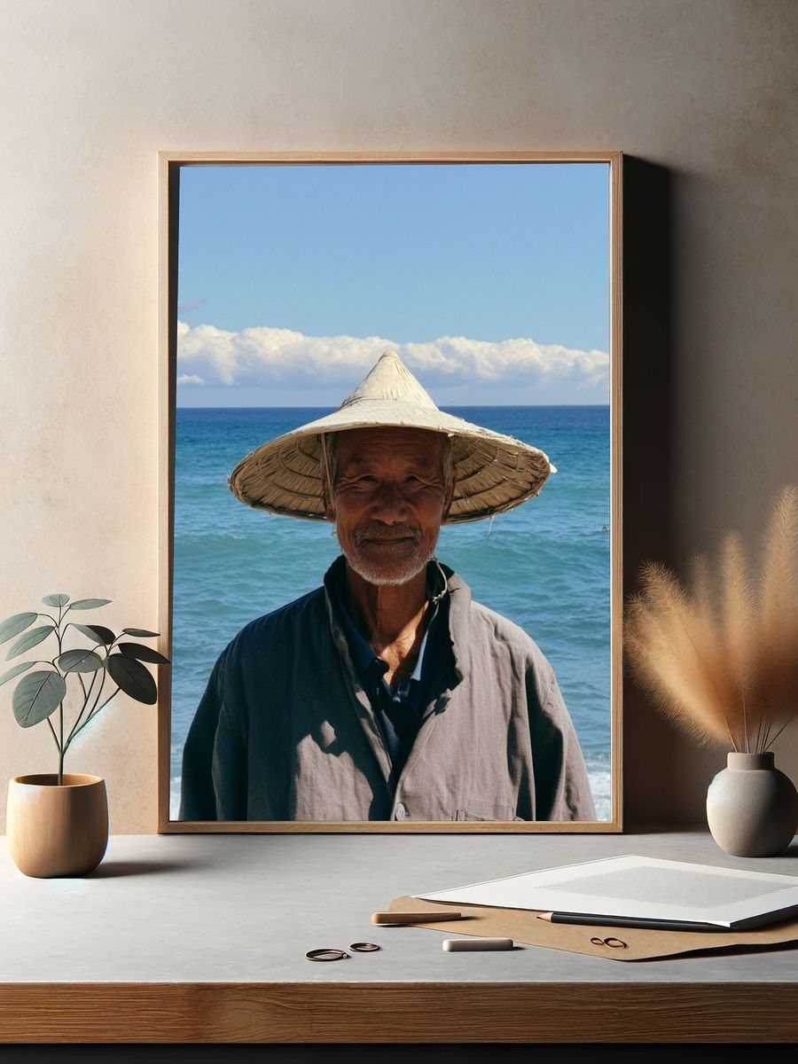 Fisherman by the Sea Photography Poster. — room view 2