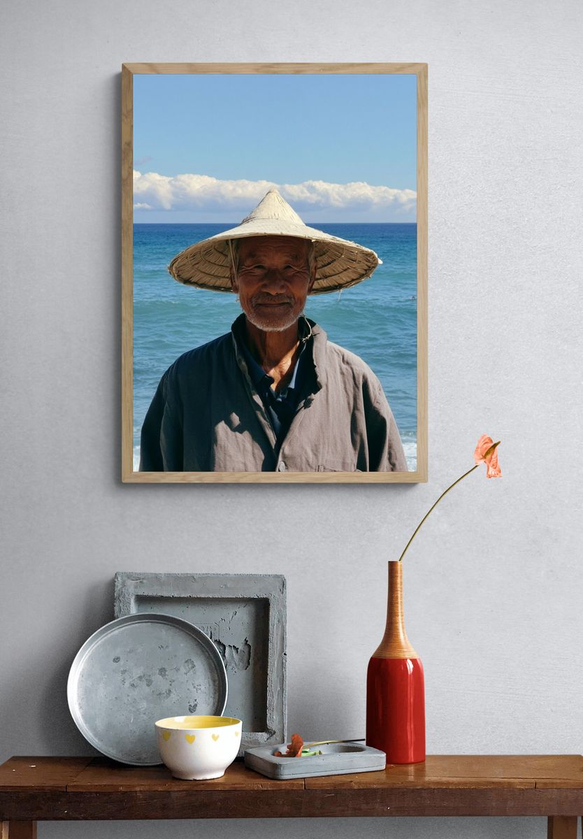 Fisherman by the Sea Photography Poster. — room view 3