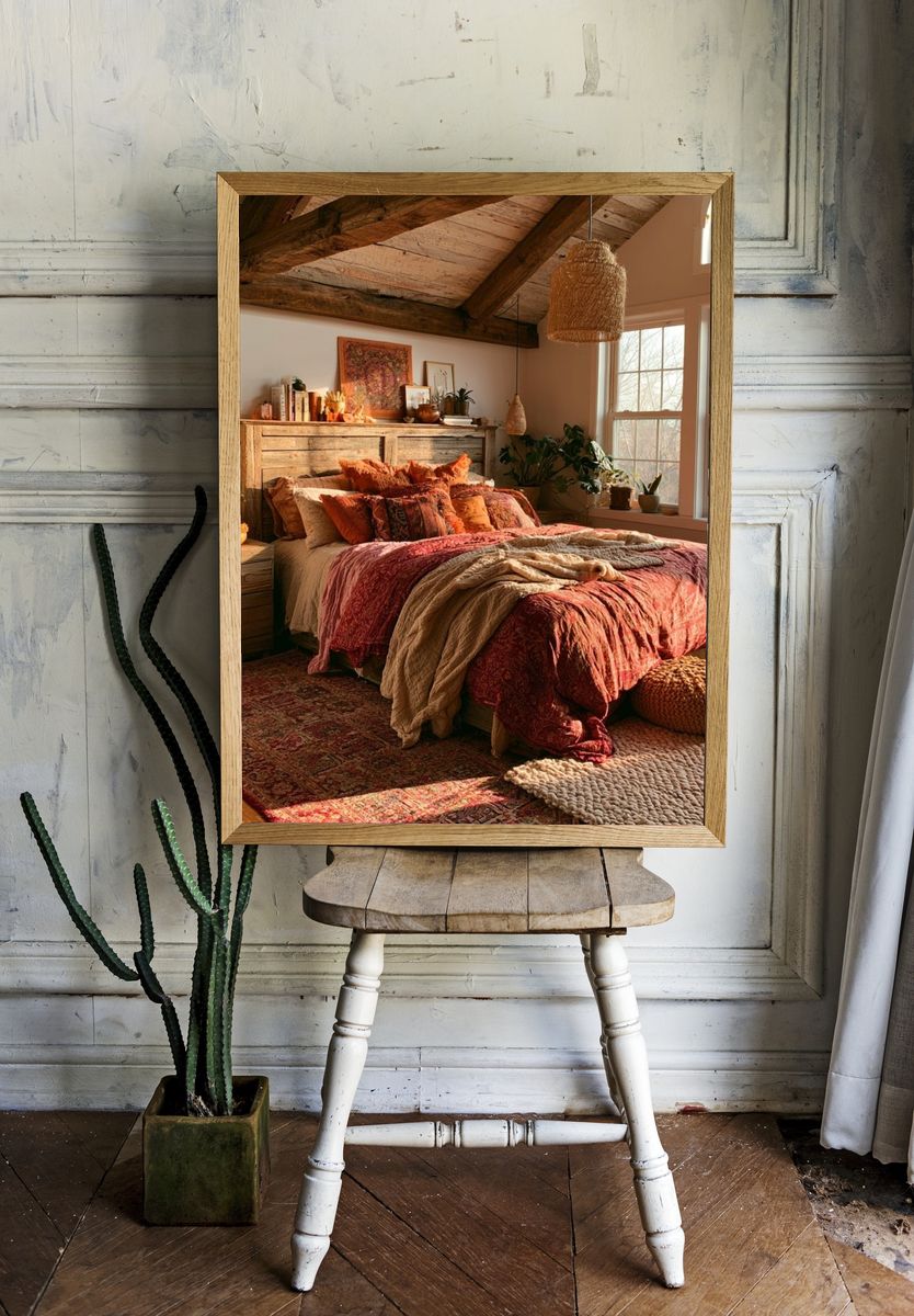 Boho Bedroom Interior Photography Poster. — room view 1