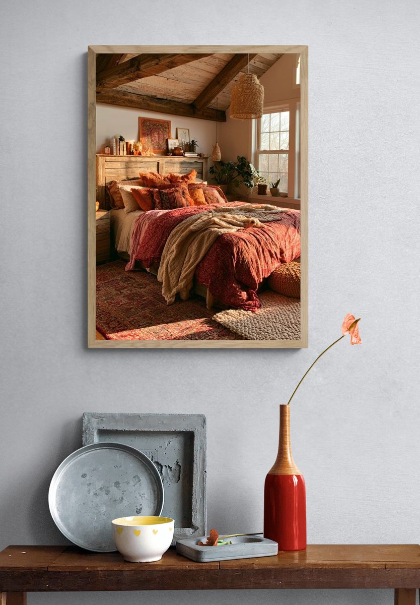 Boho Bedroom Interior Photography Poster. — room view 3