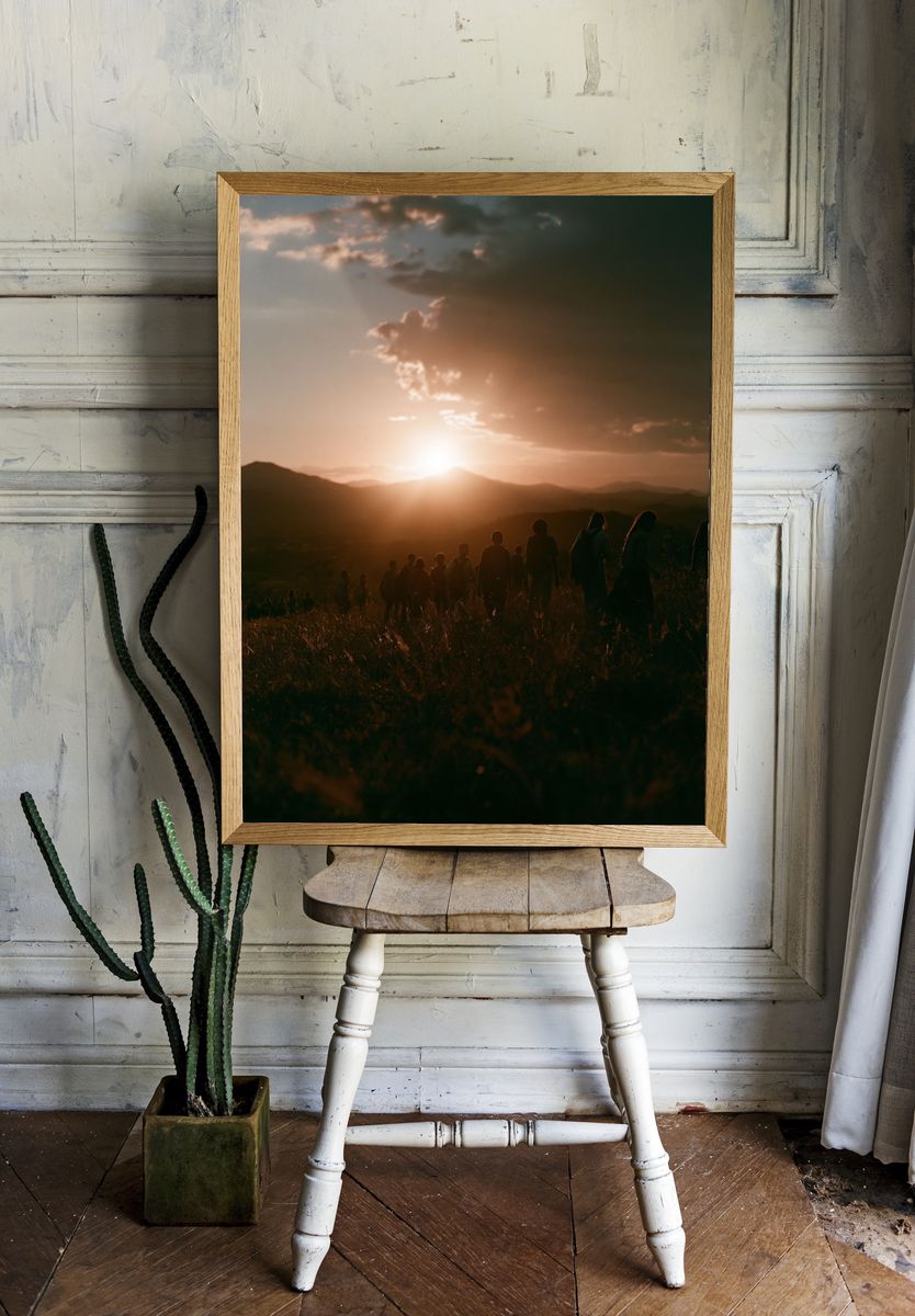 Sunset Hikers Photography Poster. — room view 1