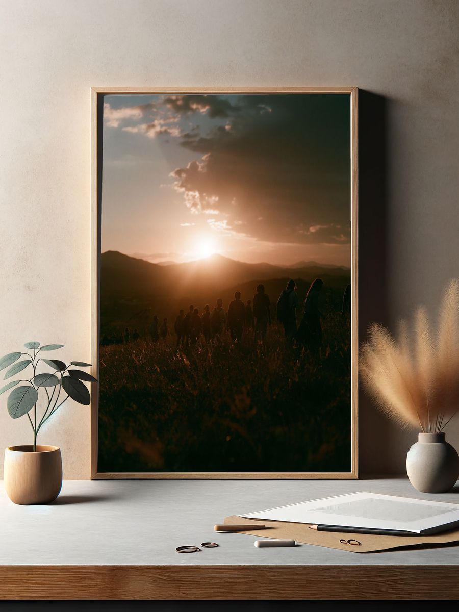 Sunset Hikers Photography Poster. — room view 2