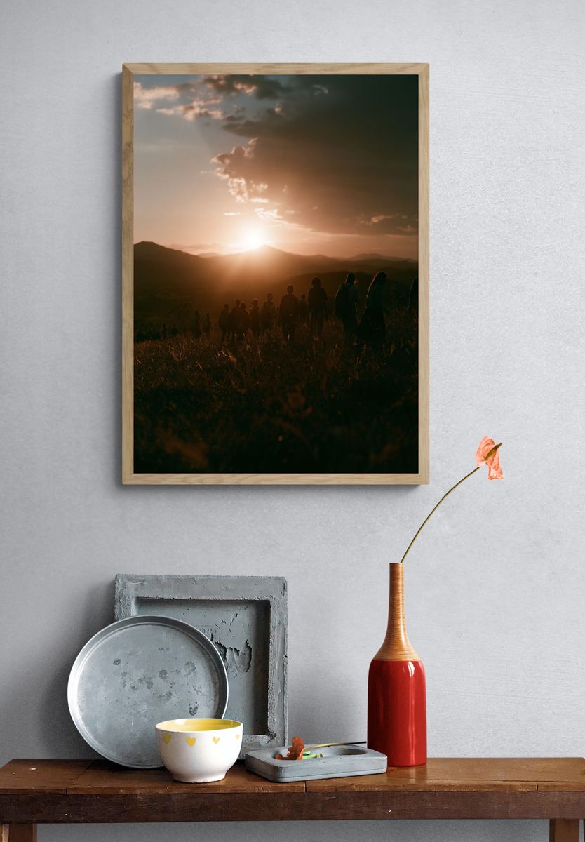 Sunset Hikers Photography Poster. — room view 3