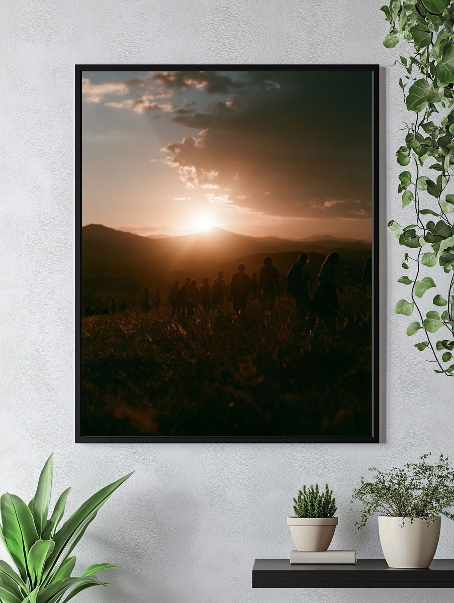 Sunset Hikers Photography Poster. — room view 4