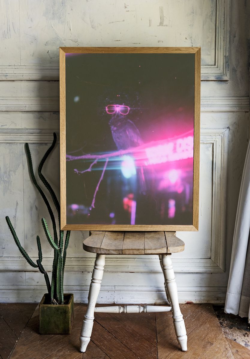Neon Owl Portrait Poster. — room view 1