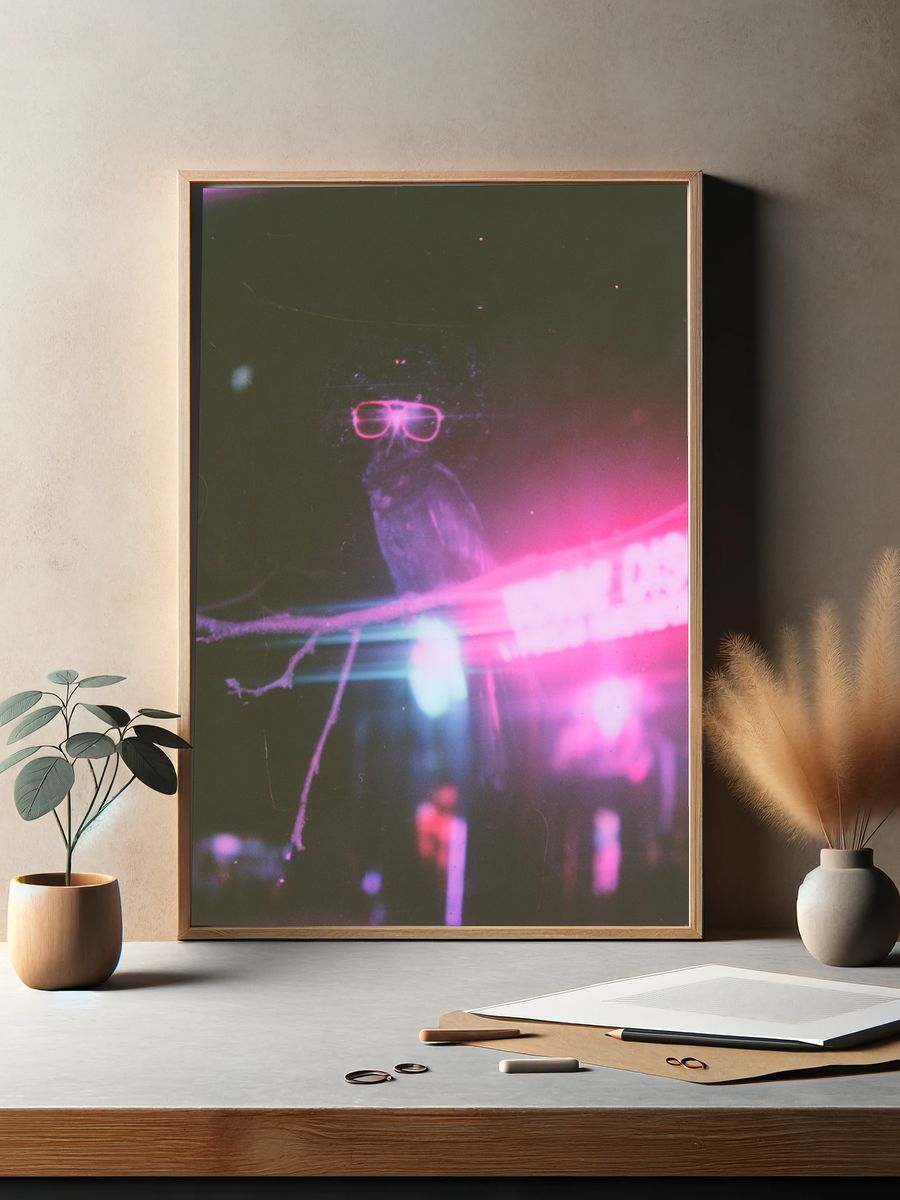 Neon Owl Portrait Poster. — room view 2