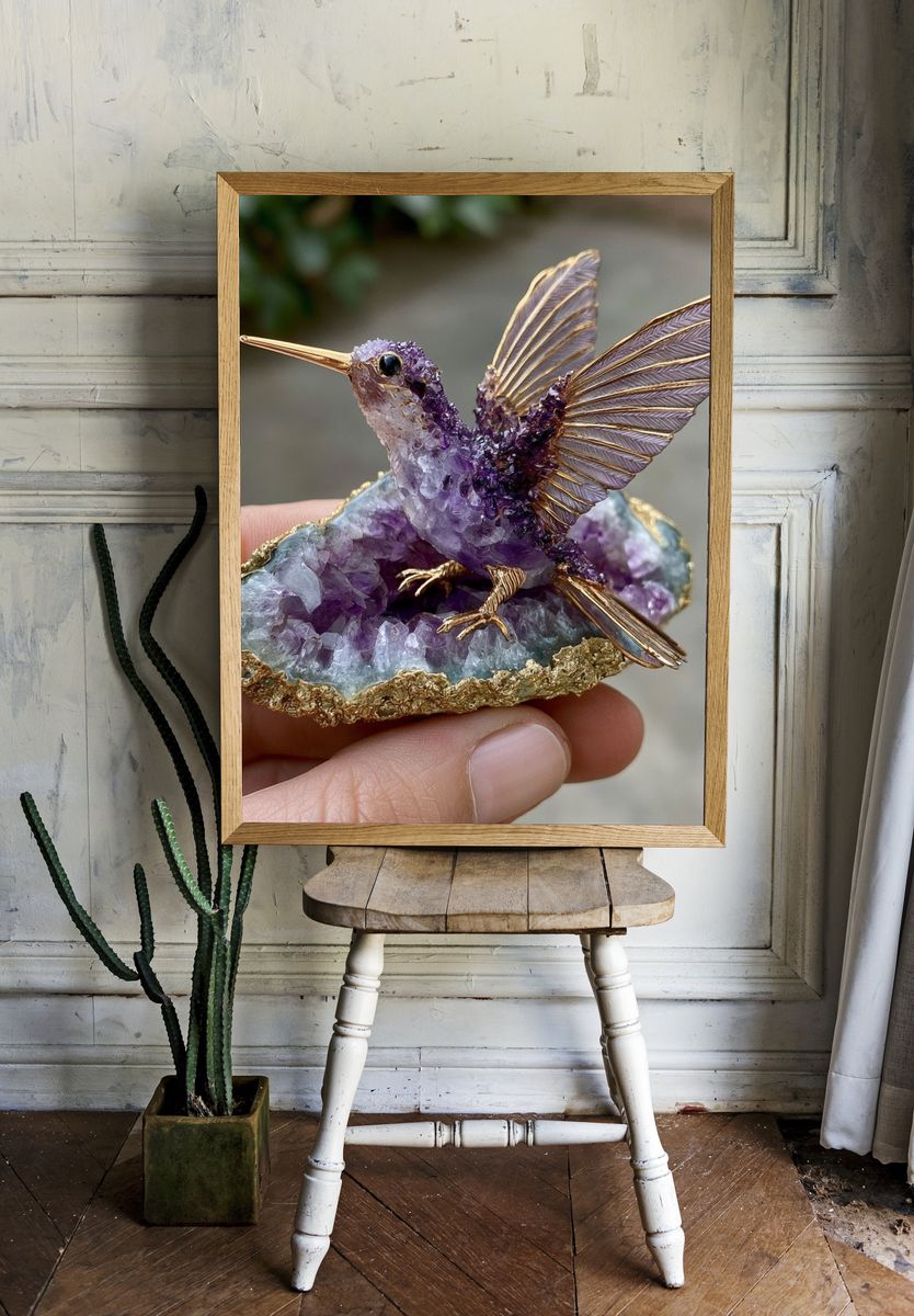 Amethyst Hummingbird Photography Poster. — room view 1