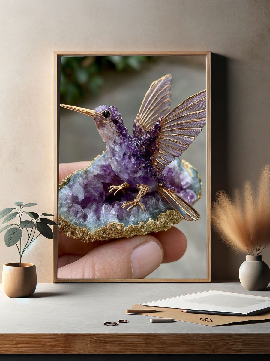 Amethyst Hummingbird Photography Poster. — room view 2