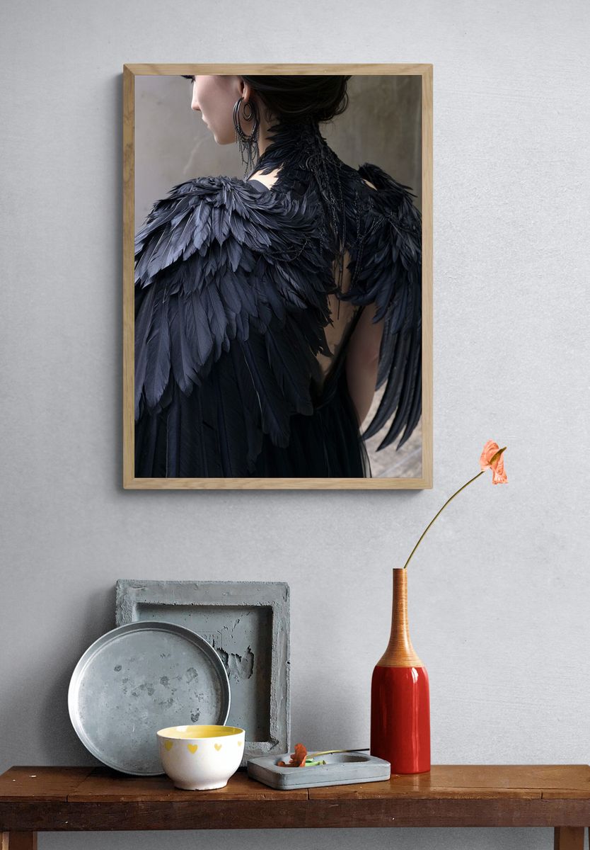 Black Feather Fashion Portrait Poster. — room view 3
