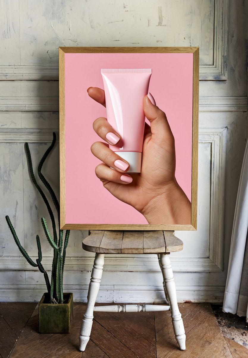 Pink Skincare Hand Photography Poster. room preview