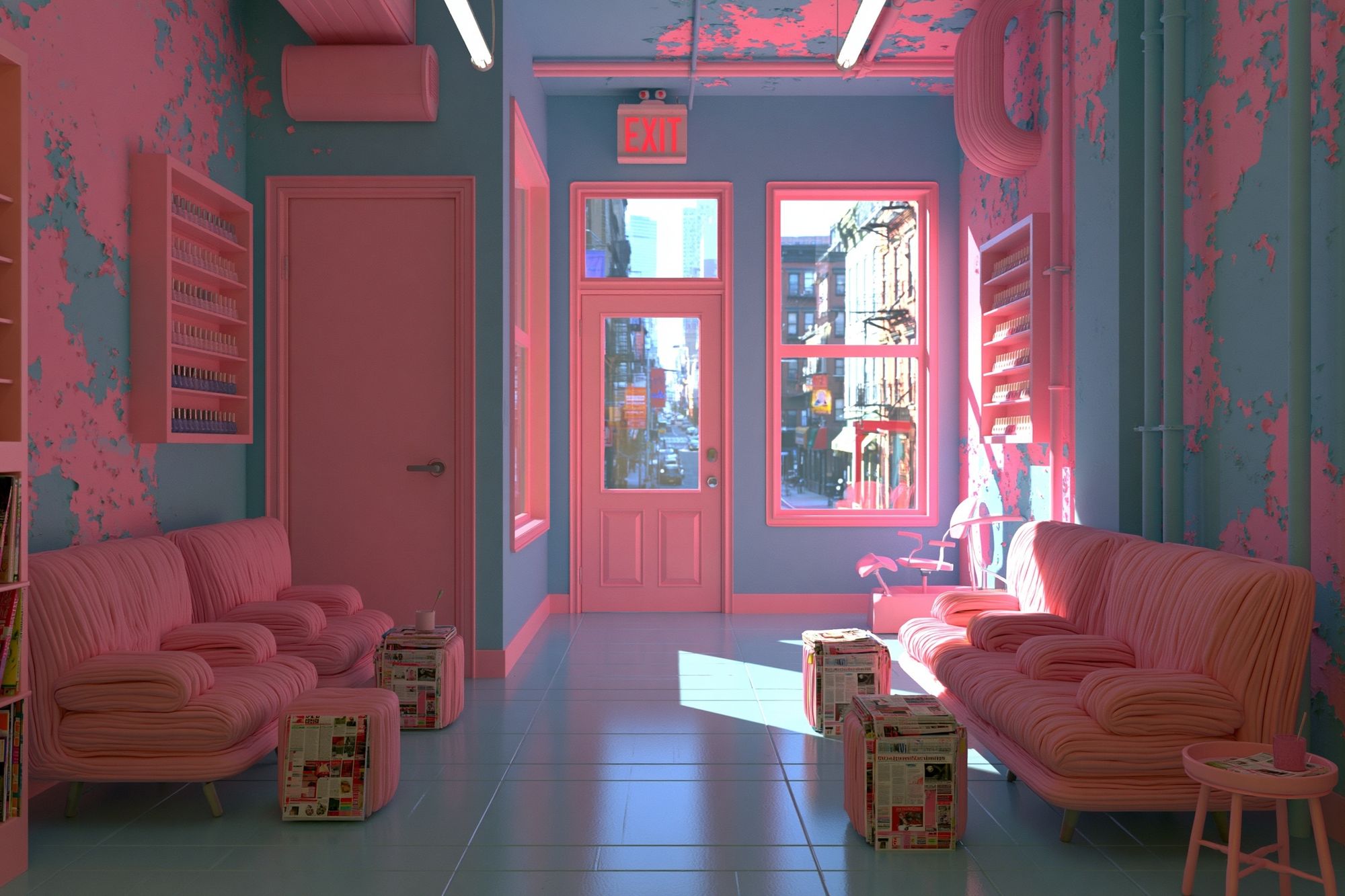 Neon Pink Salon Interior Photography Poster. poster detail