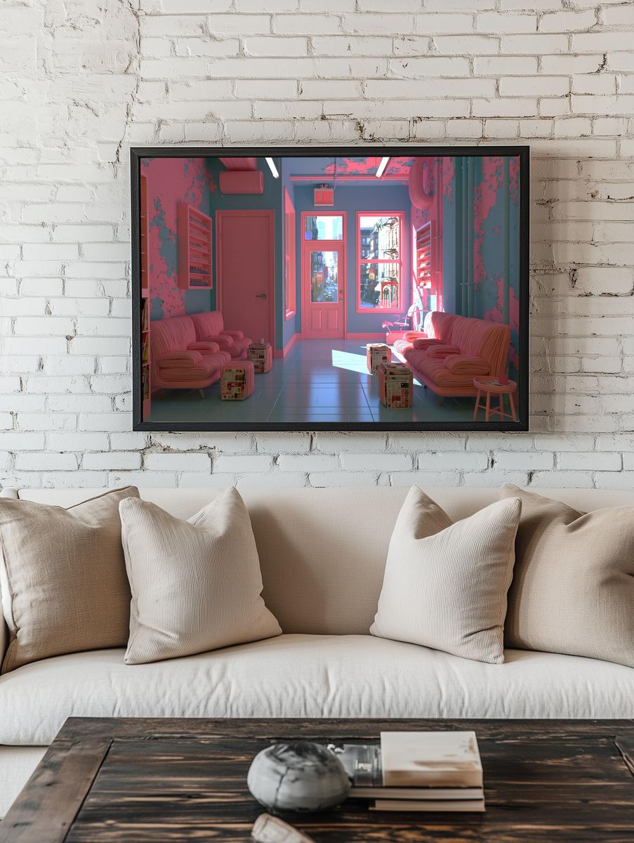 Neon Pink Salon Interior Photography Poster. room preview