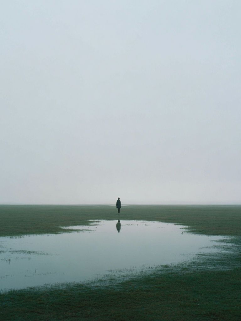 Lone Figure in Misty Field Poster. poster — photography art