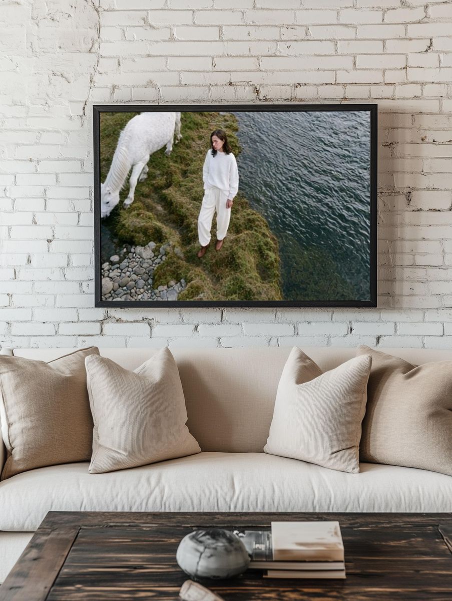Woman and White Horse Photography Poster. room preview