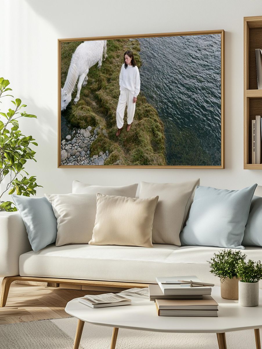 Woman and White Horse Photography Poster. — room view 2