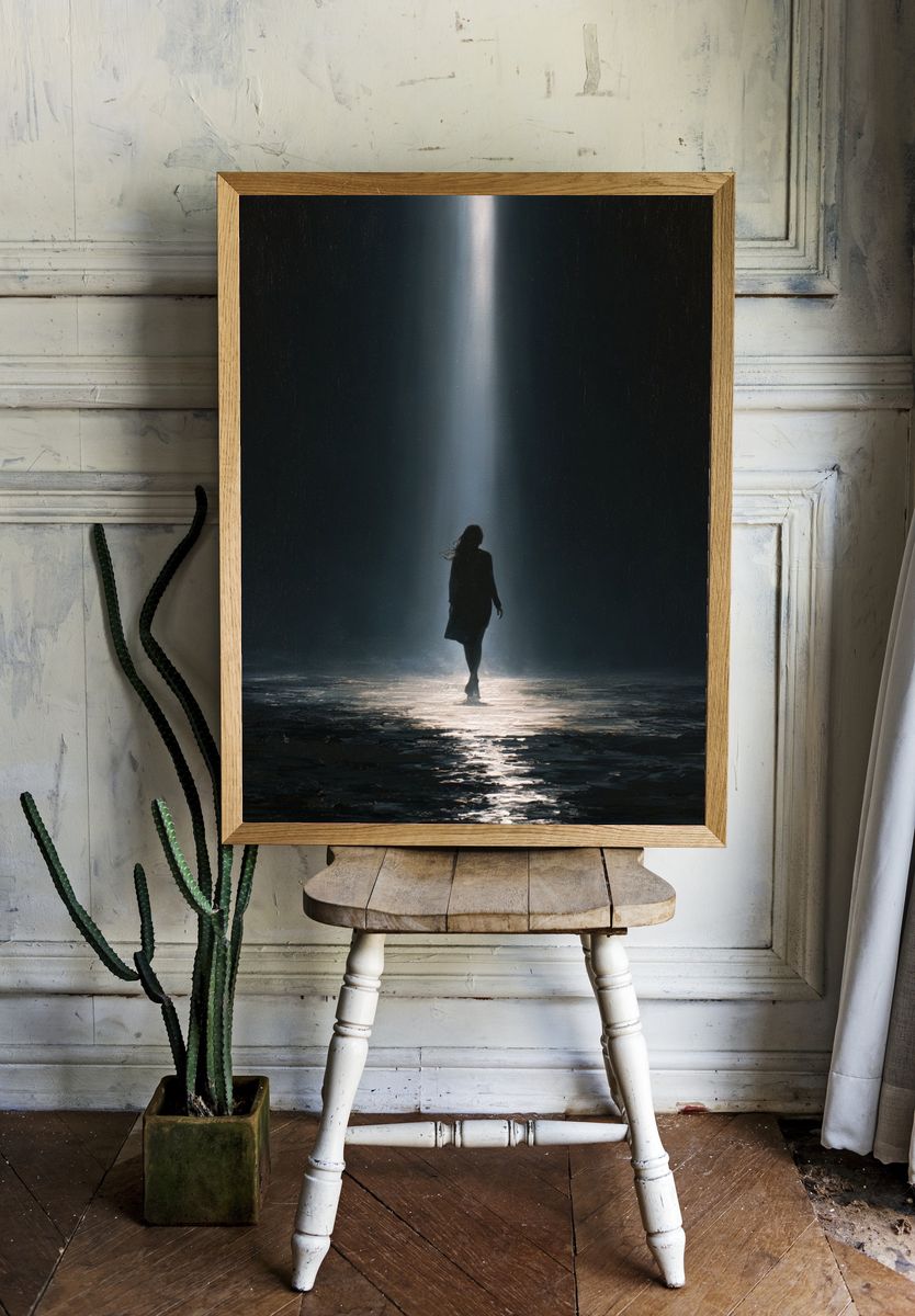 Silhouette in Rainlight Photography Poster. — room view 1