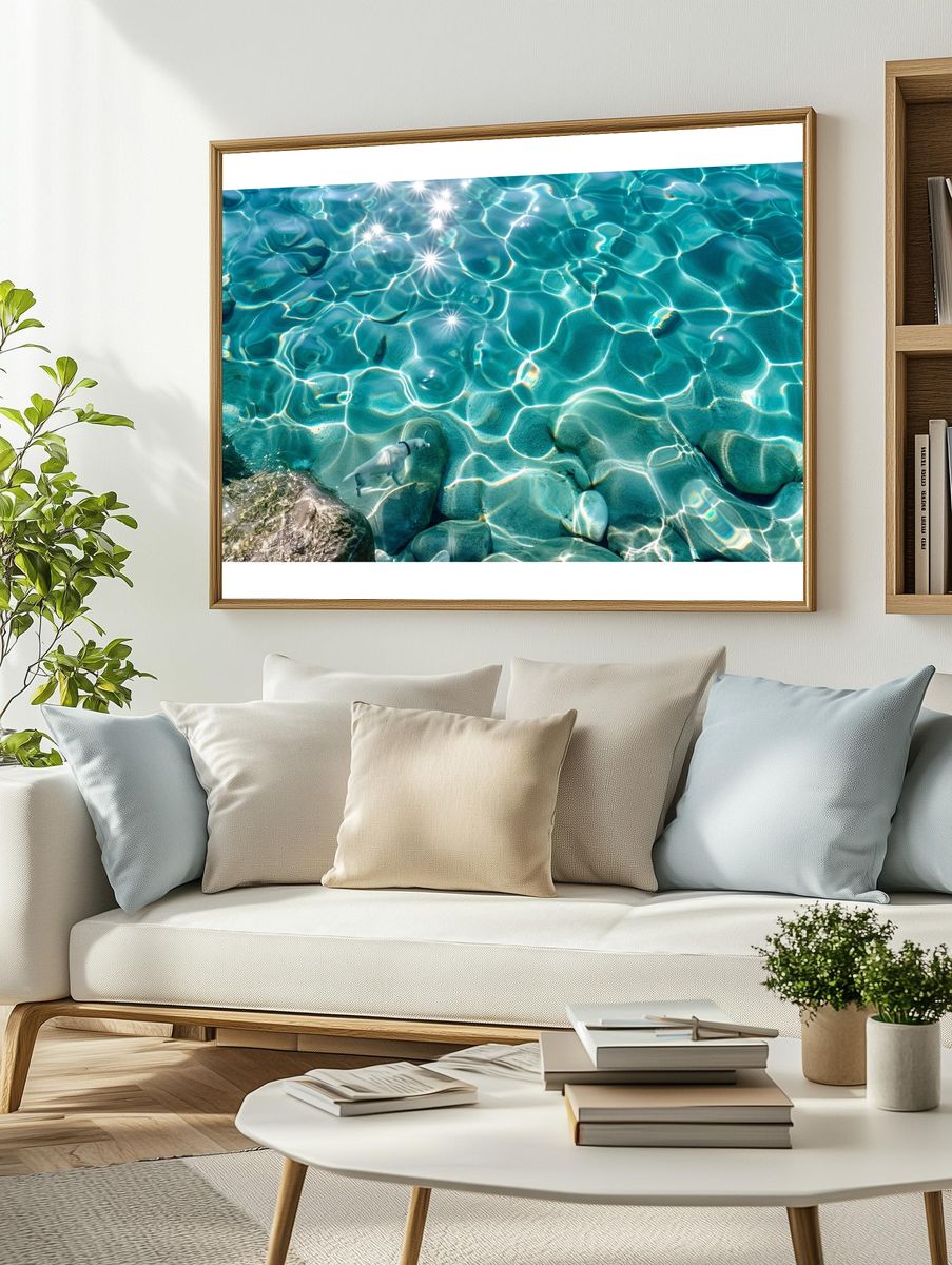 Turquoise Water Ripples Photography Poster. — room view 2