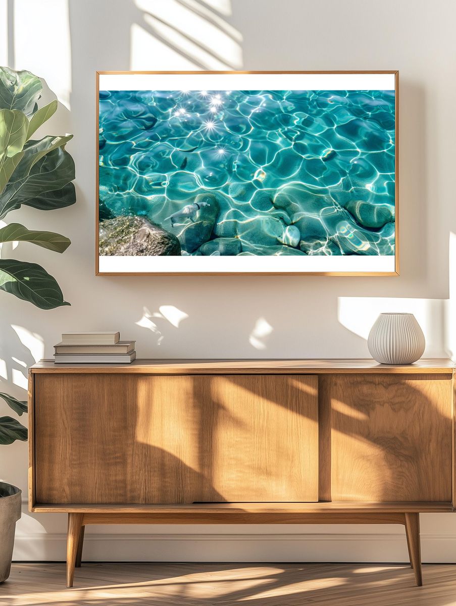 Turquoise Water Ripples Photography Poster. — room view 3
