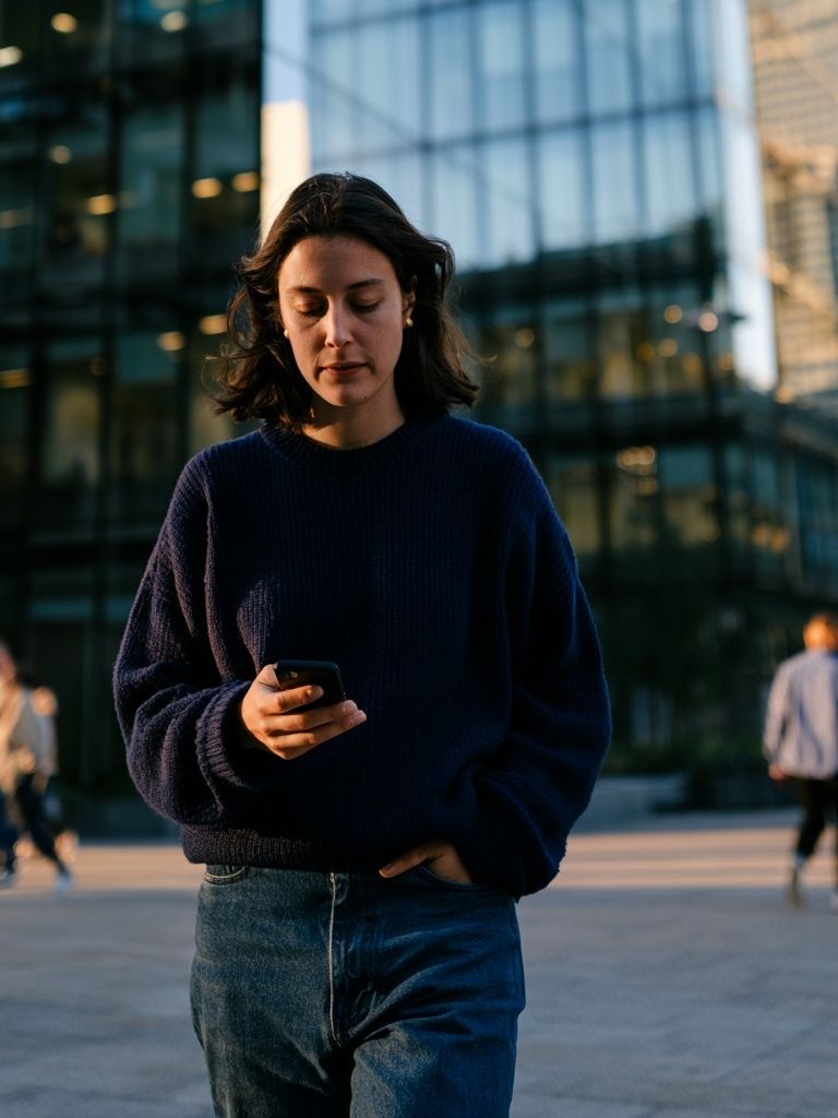 Urban Woman with Phone Photography Poster. poster detail
