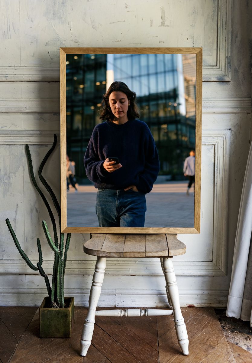 Urban Woman with Phone Photography Poster. — room view 1