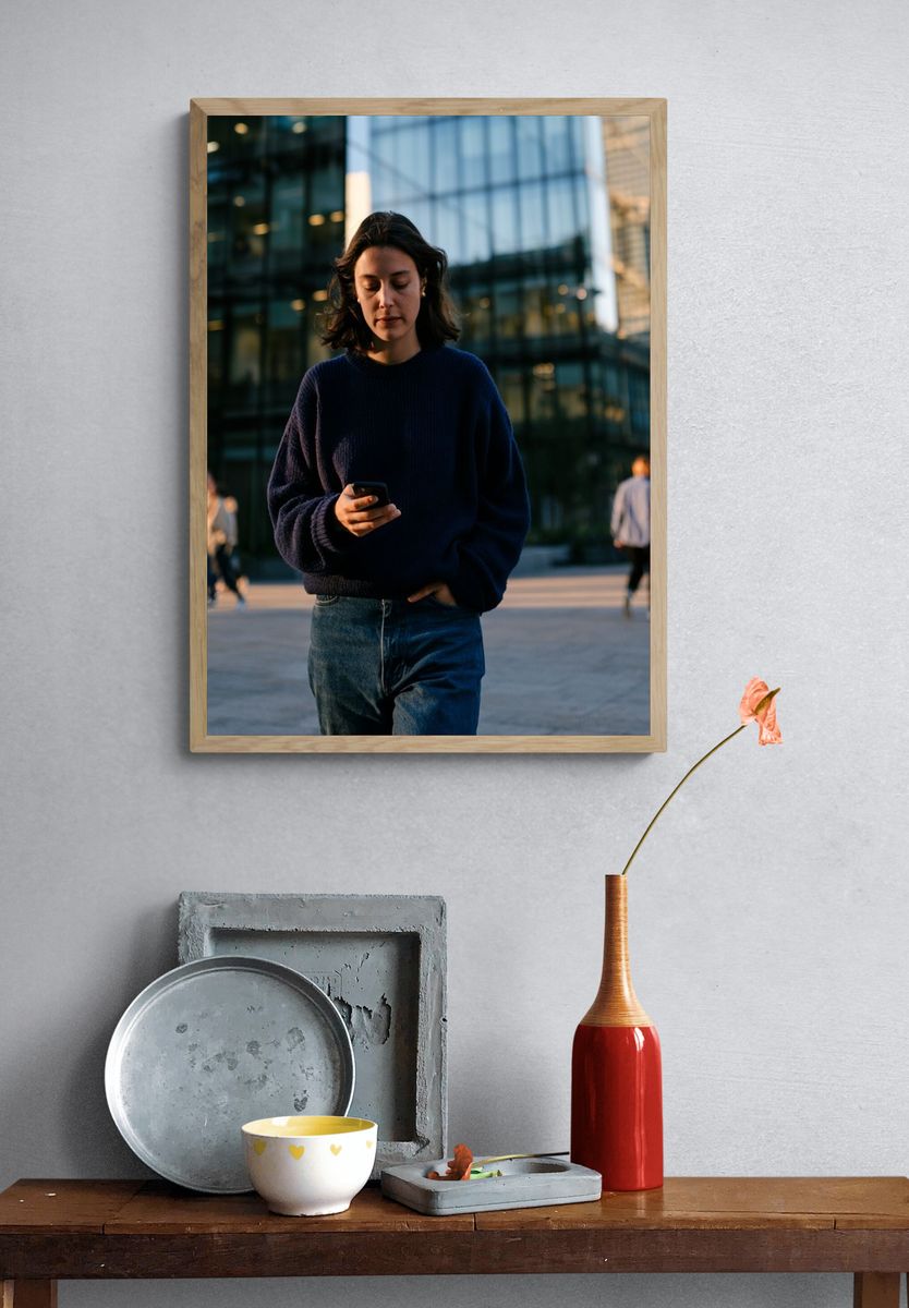 Urban Woman with Phone Photography Poster. — room view 3
