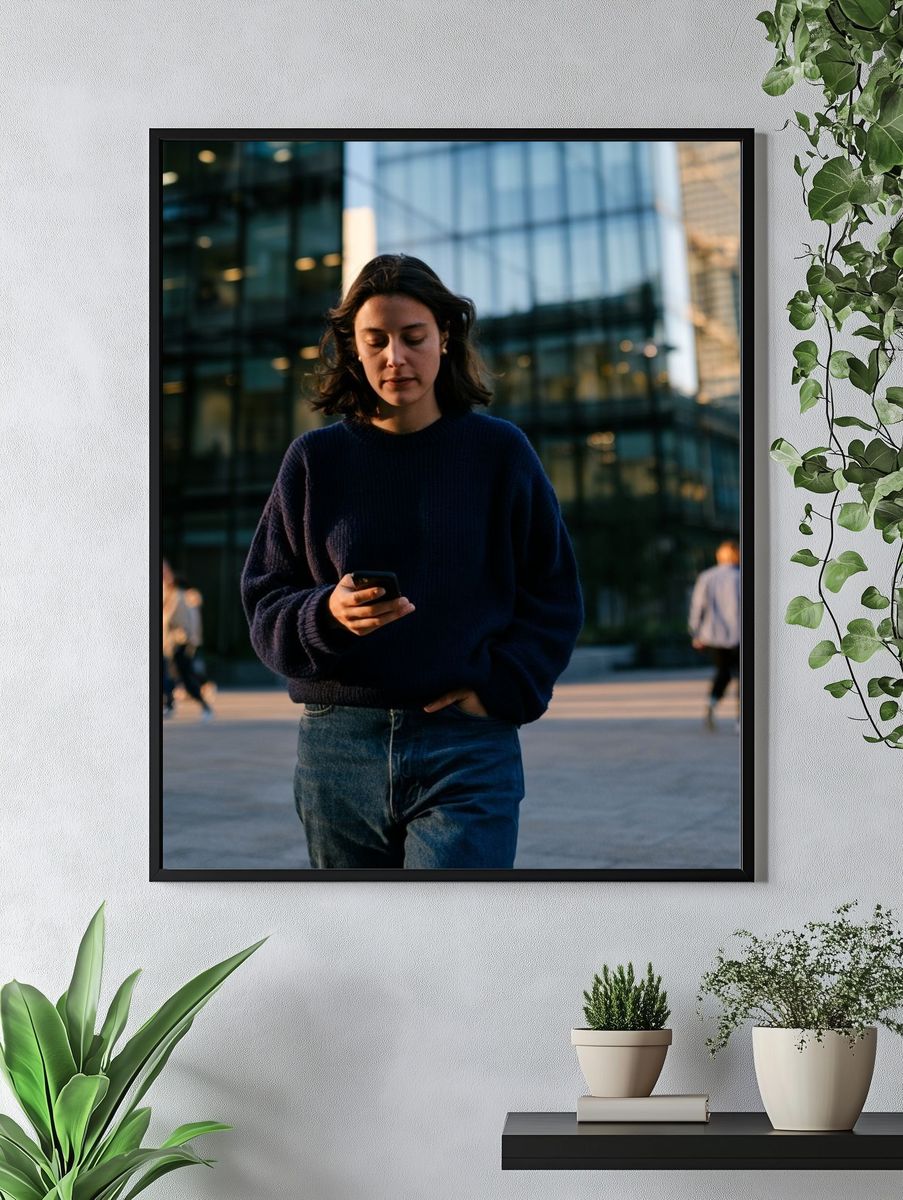 Urban Woman with Phone Photography Poster. — room view 4