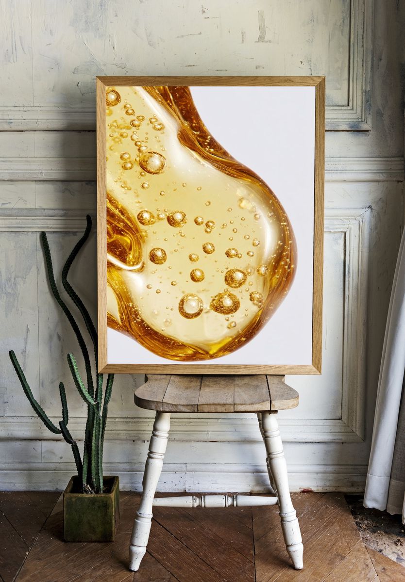 Golden Oil Bubbles Photography Poster. — room view 1