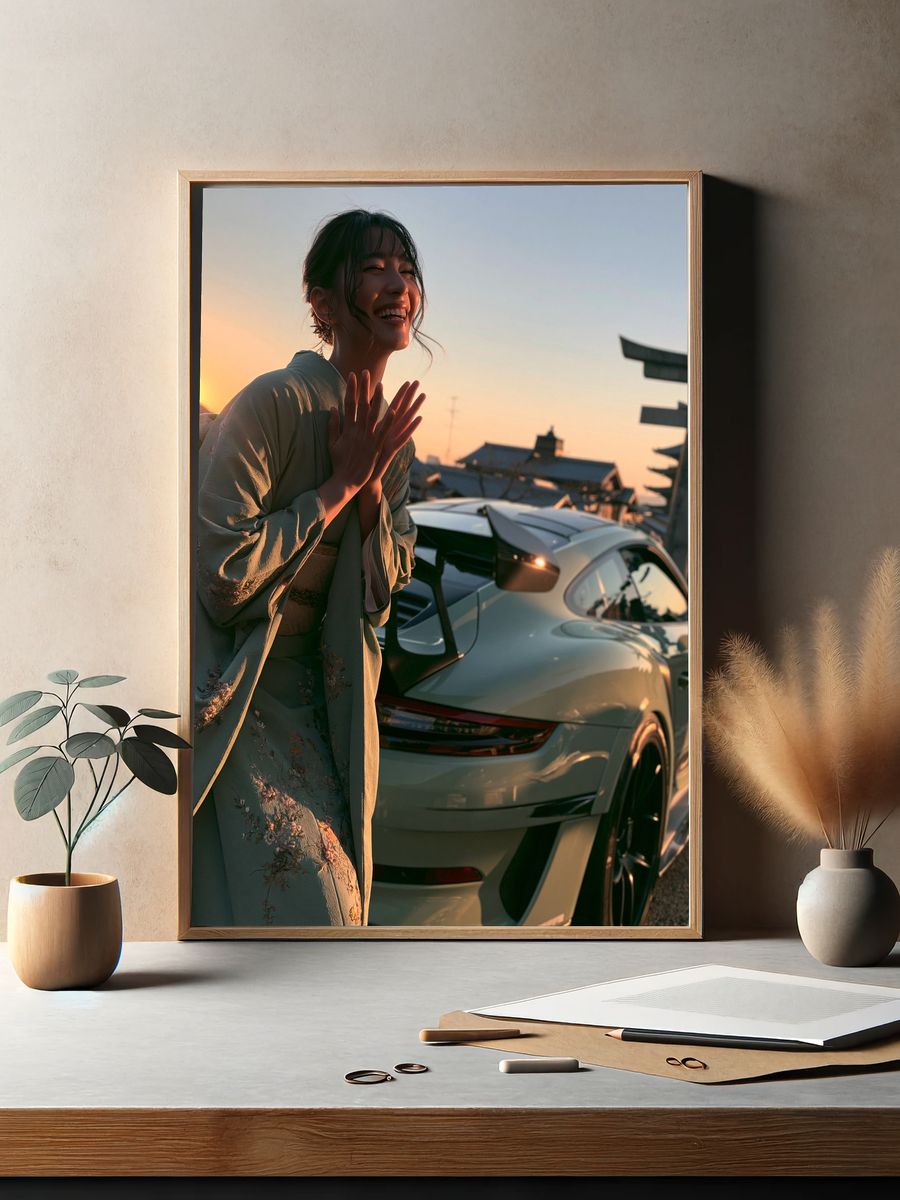 Sunset Kimono Portrait Photography Poster. — room view 2