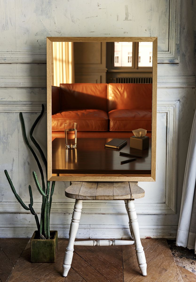Sunlit Leather Sofa Interior Photography Poster. room preview