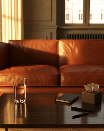 Sunlit Leather Sofa Interior Photography Poster. poster print