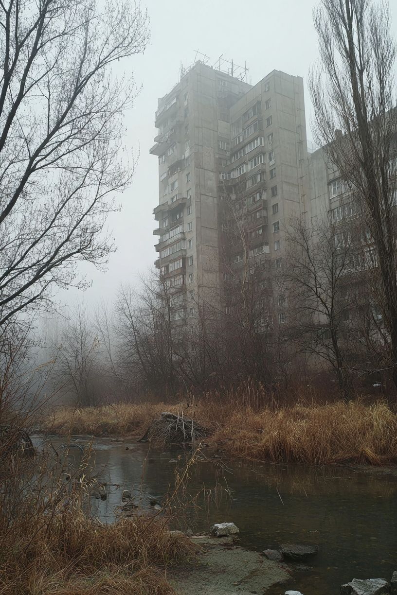 Foggy Brutalist Tower Poster.