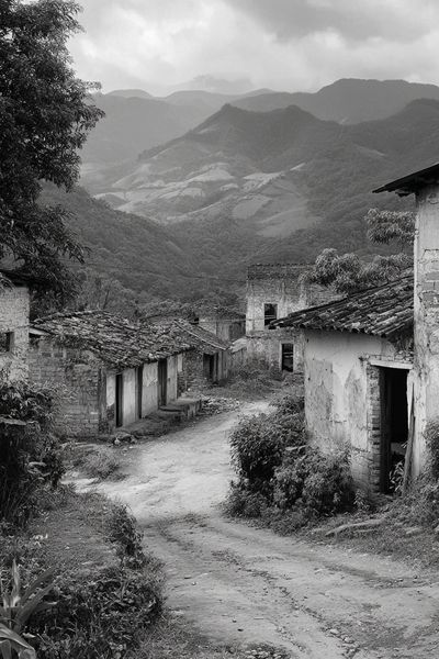 Mountain Village Road Black-White Poster. poster print