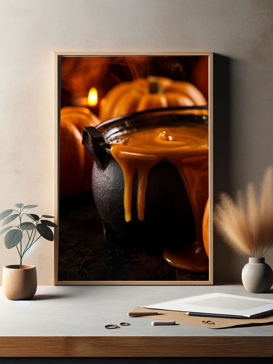 Pumpkin Caramel Cauldron Photography Poster. — room view 2