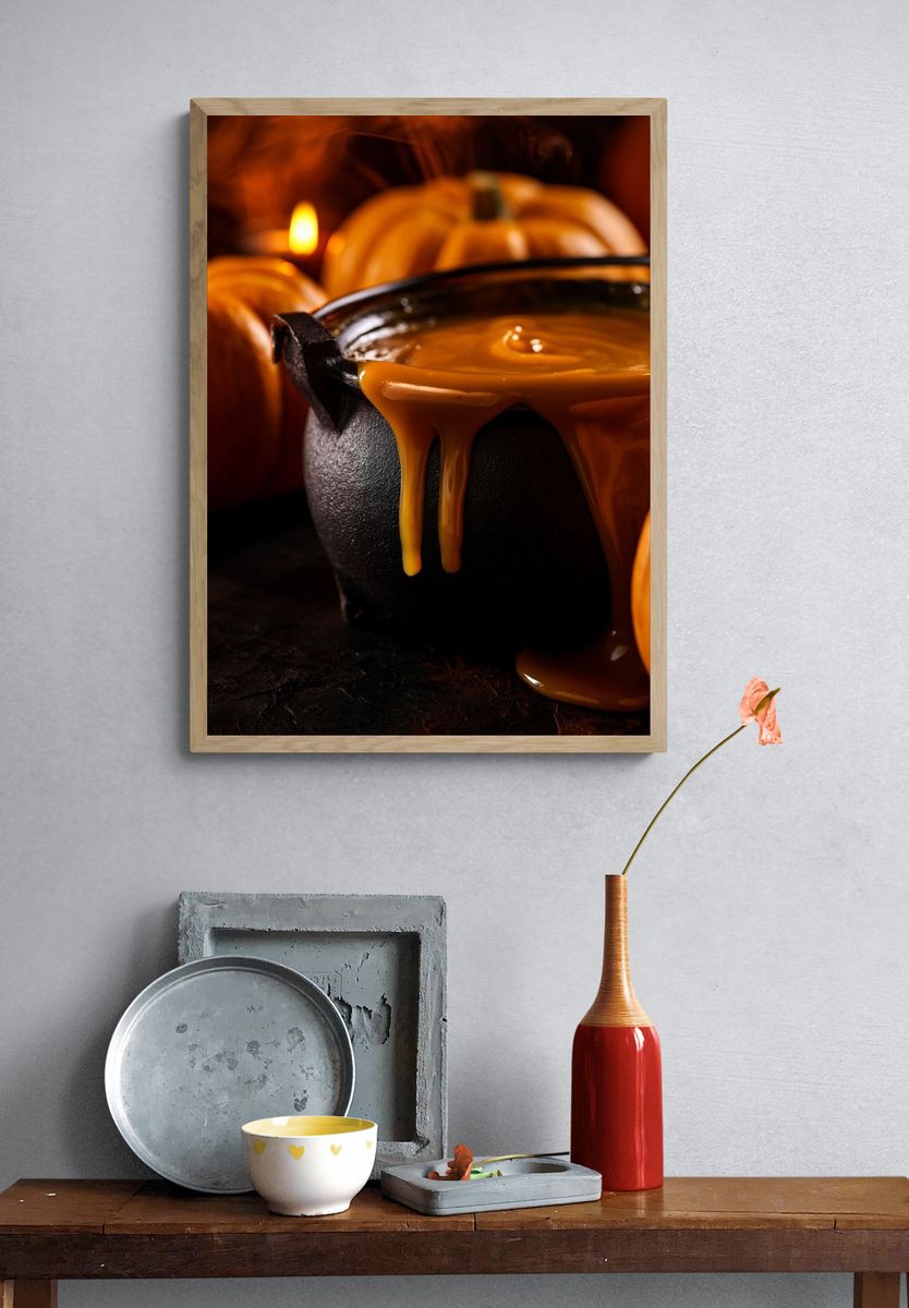 Pumpkin Caramel Cauldron Photography Poster. — room view 3