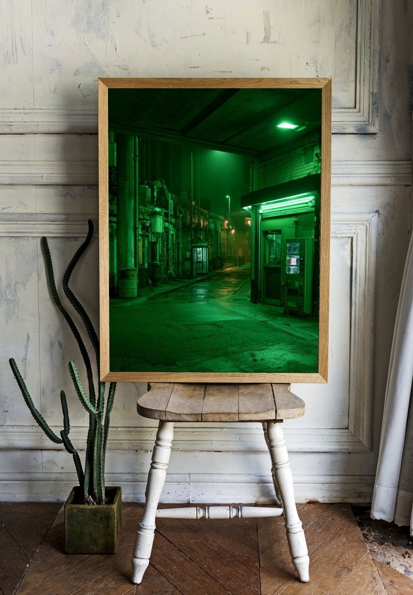 Neon Alley Night Photography Poster. — room view 1