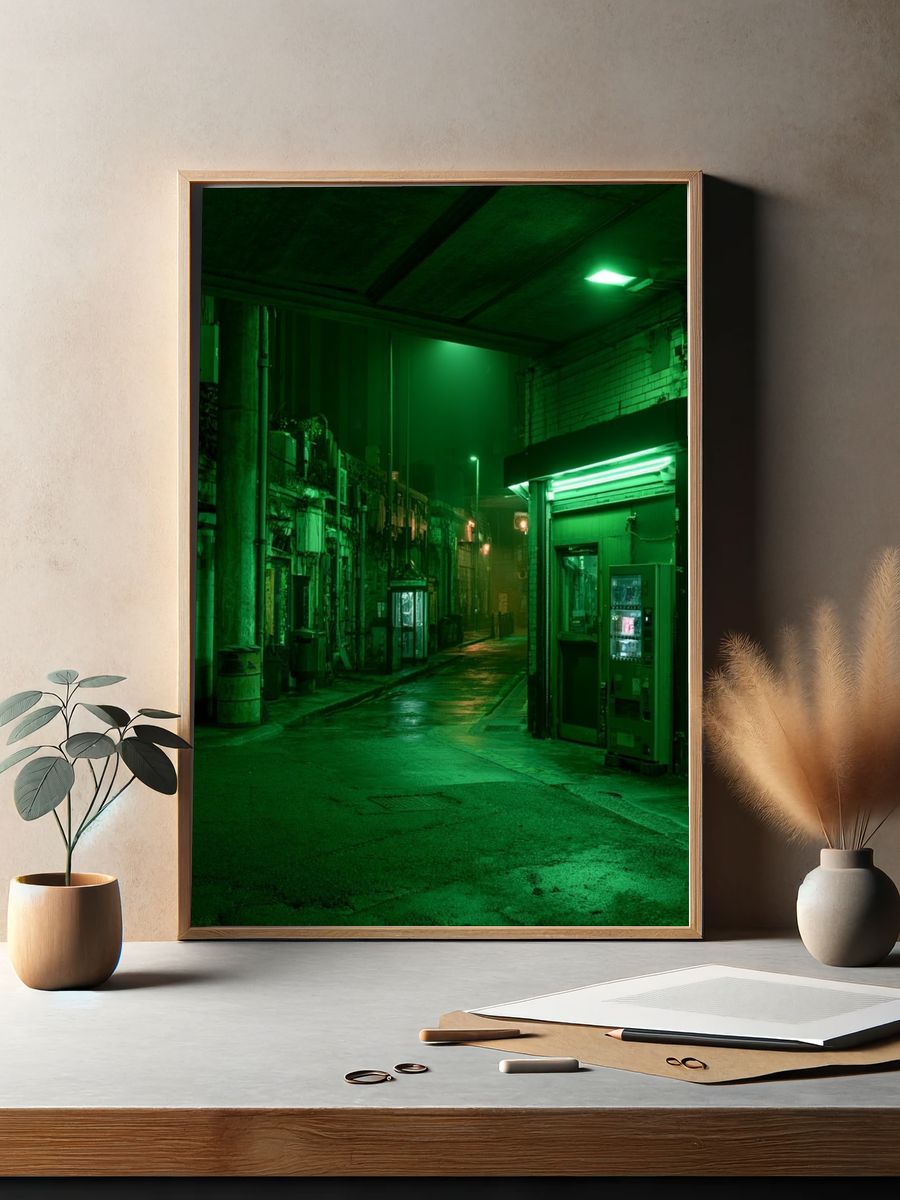Neon Alley Night Photography Poster. — room view 2