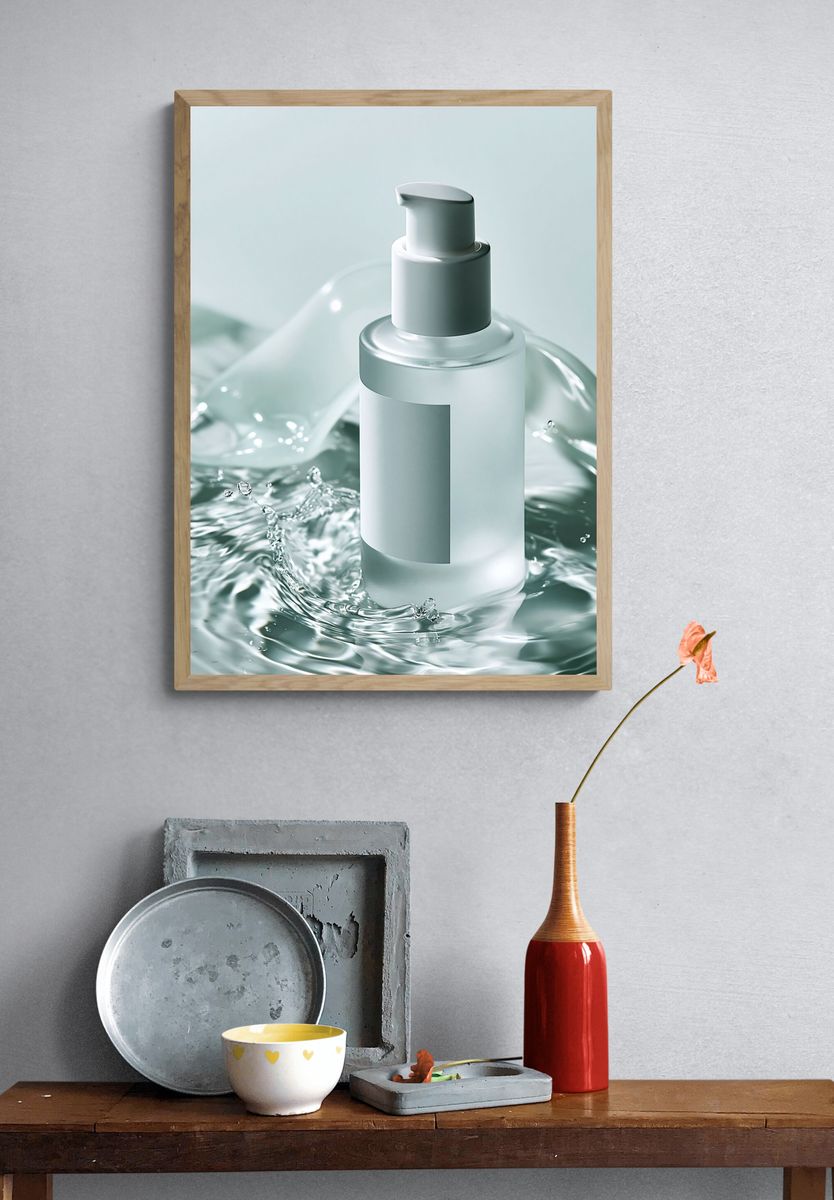 Minimal Skincare Bottle Photography Poster. — room view 3